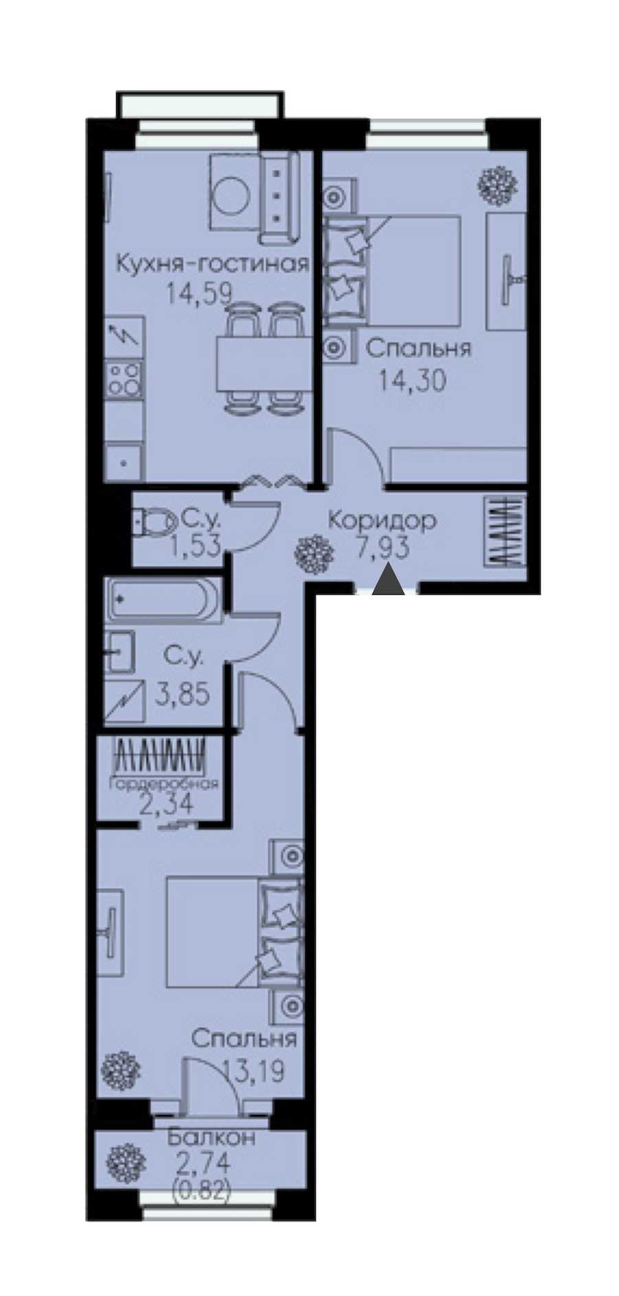 Двухкомнатная квартира в : площадь 58.55 м2 , этаж: 10 – купить в Санкт-Петербурге